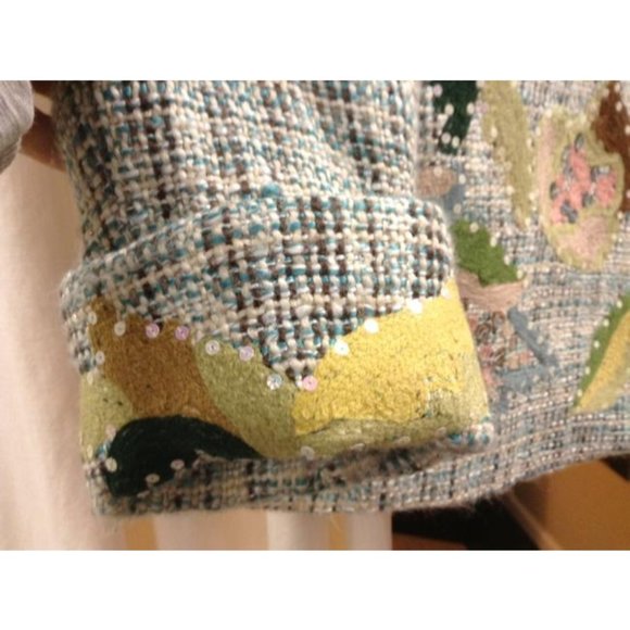 Kenzie Aqua/pink/yellow Tweed Floral Embroidered Coat/jacket 14 - Picture 5 of 7